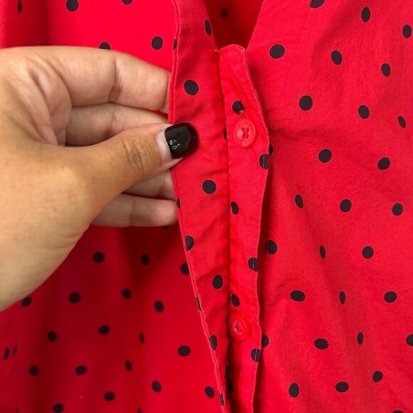 Vintage Basic Editions Red Black Polka Dot Button Up Blouse XXL‎ Sears Cotton - Picture 5 of 11